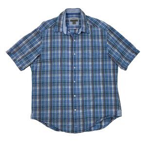 Johnston & Murphy Shirt Mens L Large Blue Jay Tailored Fit Seersucker Button Up